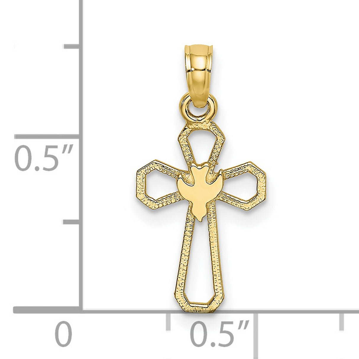 10k Yellow Gold Cross Pendant with Dove, Modern Openwork Holy Spirit Design