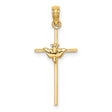 10k Yellow Gold Dove Cross Pendant, Religious Symbolism, Lightweight Design for Men and Women