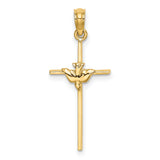 10k Yellow Gold Dove Cross Pendant, Religious Symbolism, Lightweight Design for Men and Women