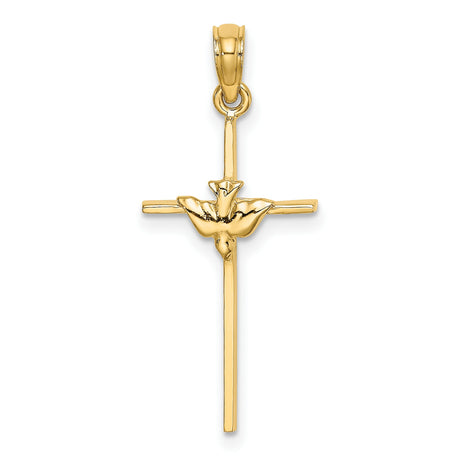 10k Yellow Gold Dove Cross Pendant, Religious Symbolism, Lightweight Design for Men and Women