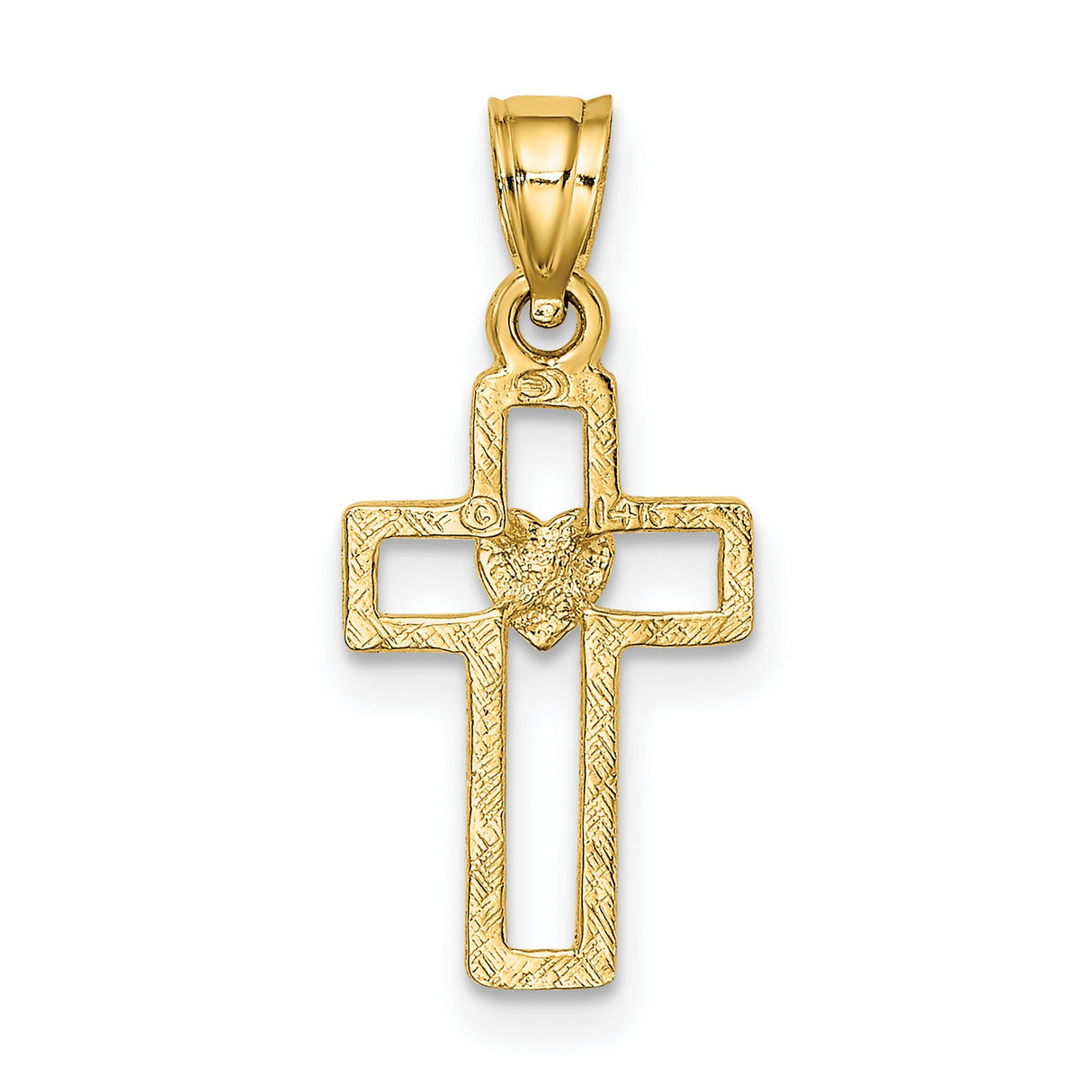 Cut-Out Cross with Heart Charm Pendant in Real 10k Yellow Gold