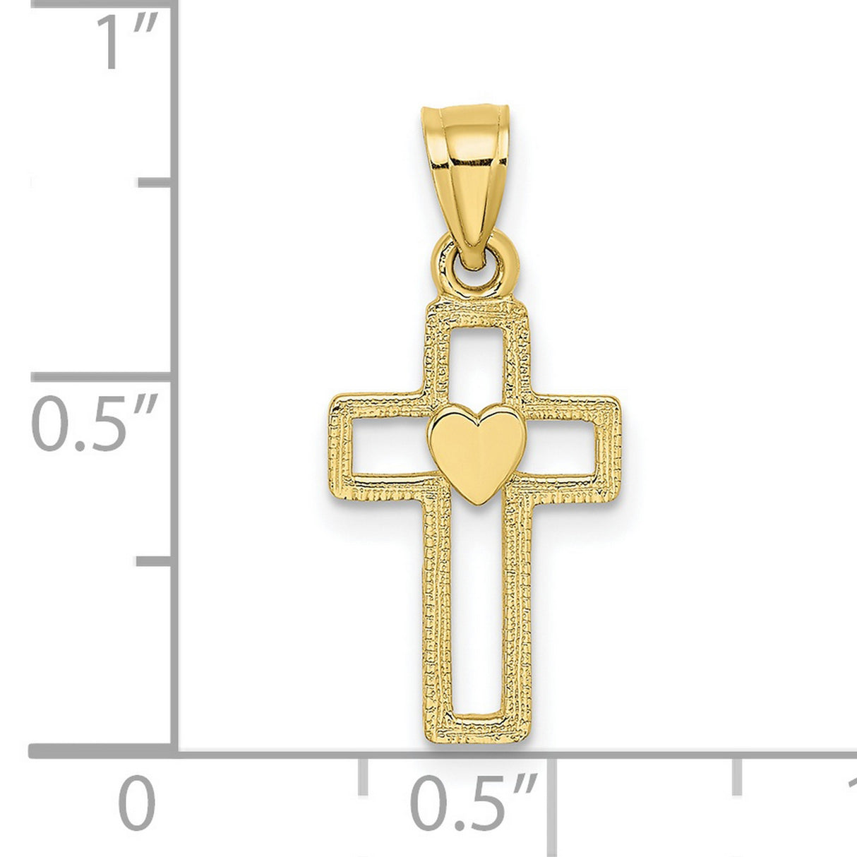 Cut-Out Cross with Heart Charm Pendant in Real 10k Yellow Gold