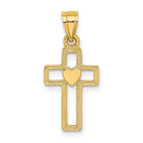 Cut-Out Cross with Heart Charm Pendant in Real 10k Yellow Gold