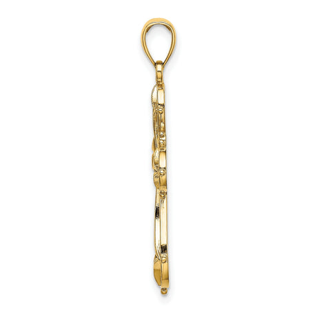 10k Yellow Gold Cross Pendant with Filigree Floral Motif and Openwork Design for Men and Women