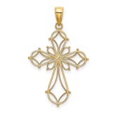10k Yellow Gold Cross Pendant with Filigree Floral Motif and Openwork Design for Men and Women