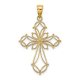 10k Yellow Gold Cross Pendant with Filigree Floral Motif and Openwork Design for Men and Women