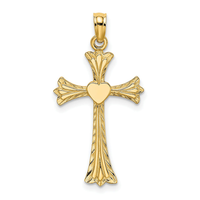 10k Yellow Gold Cross Pendant with Flared Tips and Textured Design