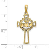 10k Yellow Gold Claddagh Cross Pendant with Crowned Heart Symbol and Openwork Design