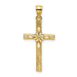 Cross with Flower Charm Pendant in Real 10k Yellow Gold