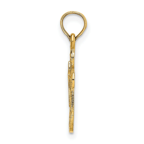 10k Yellow Gold Cross Pendant with Star Centerpiece and Openwork Hammered Design