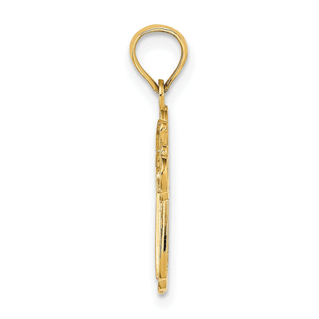 10k Yellow Gold Cross Pendant with Textured Floral Design and High Polish Finish