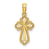10k Yellow Gold Cross Pendant with Textured Floral Design and High Polish Finish