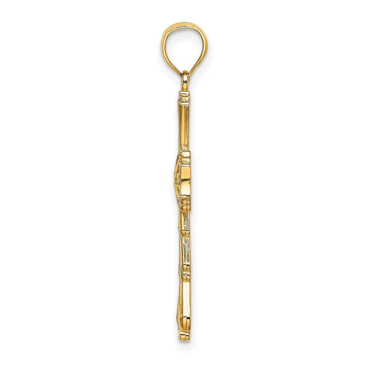 10k Yellow Gold Cross Pendant with Cut-Out Teardrop Design, Polished Religious Charm