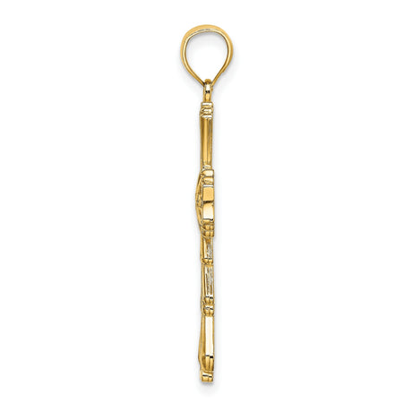 10k Yellow Gold Cross Pendant with Cut-Out Teardrop Design, Polished Religious Charm