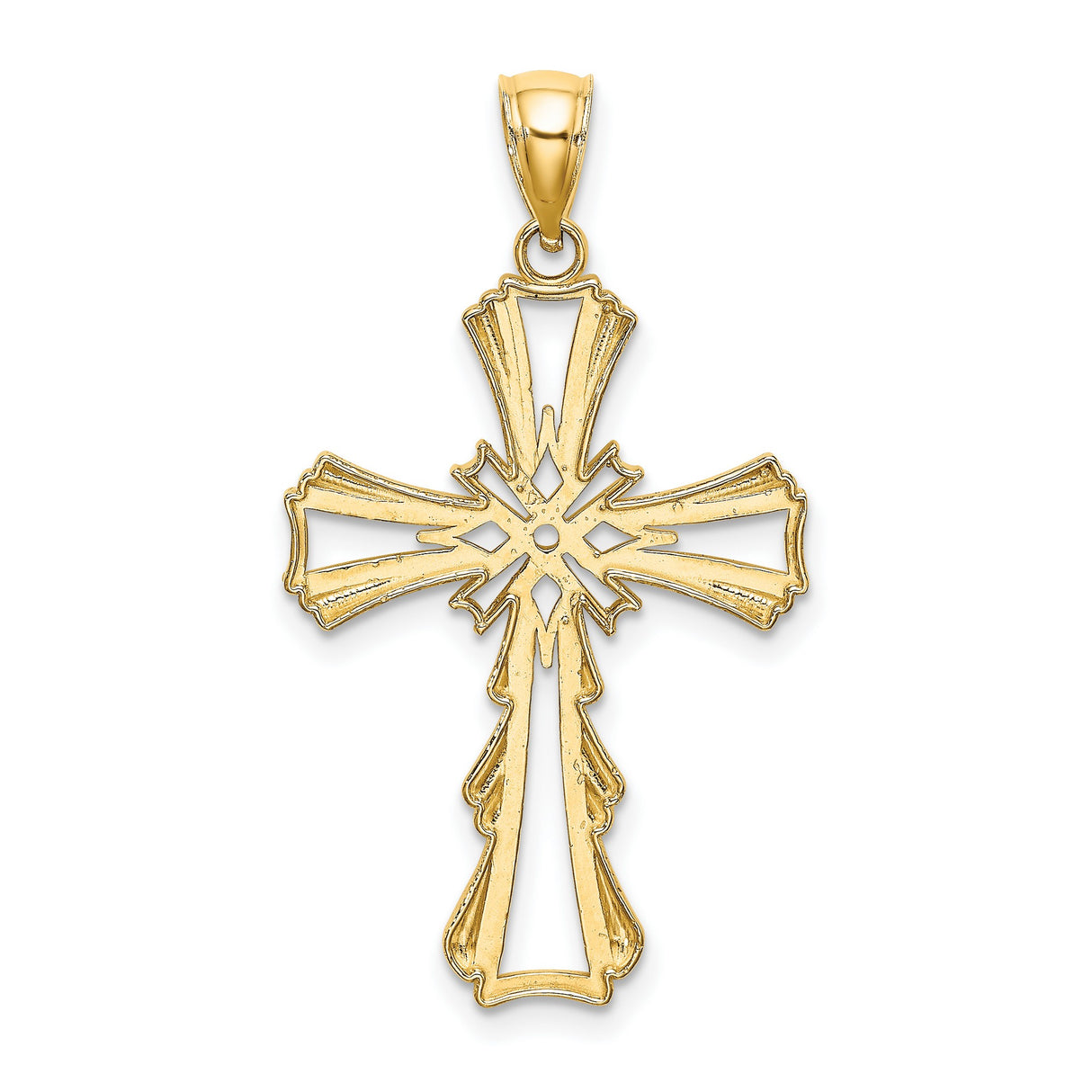 10k Yellow Gold Cross Pendant with Cut-Out Teardrop Design, Polished Religious Charm