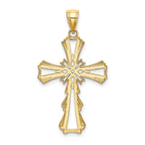 10k Yellow Gold Cross Pendant with Cut-Out Teardrop Design, Polished Religious Charm