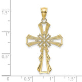 10k Yellow Gold Cross Pendant with Cut-Out Teardrop Design, Polished Religious Charm