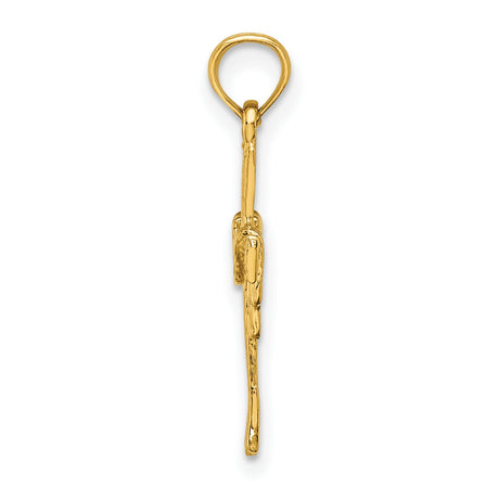 10k Yellow Gold Cross Pendant with Drape Detail and Wood-Style Texture