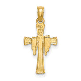 10k Yellow Gold Cross Pendant with Drape Detail and Wood-Style Texture