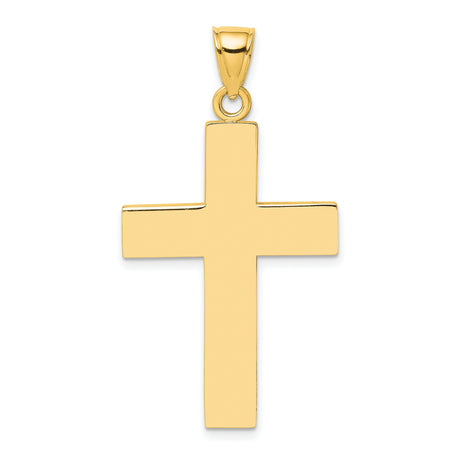 10k Yellow Gold Cross Pendant with Open Back Design, Polished Block Style for Men and Women