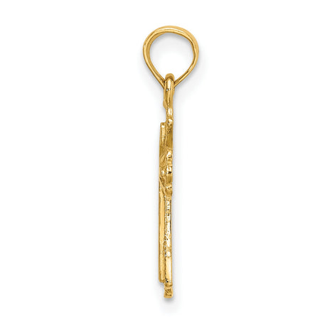 10k Yellow Gold Flared Cross Pendant, Vintage Starburst Religious Charm for Men and Women