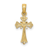 10k Yellow Gold Flared Cross Pendant, Vintage Starburst Religious Charm for Men and Women