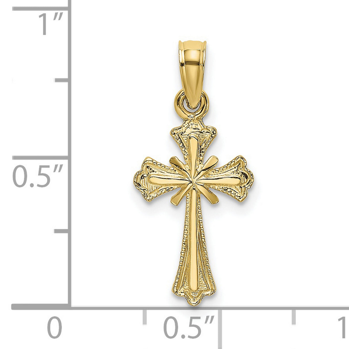 10k Yellow Gold Flared Cross Pendant, Vintage Starburst Religious Charm for Men and Women