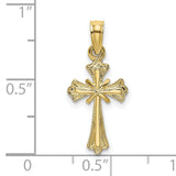 10k Yellow Gold Flared Cross Pendant, Vintage Starburst Religious Charm for Men and Women