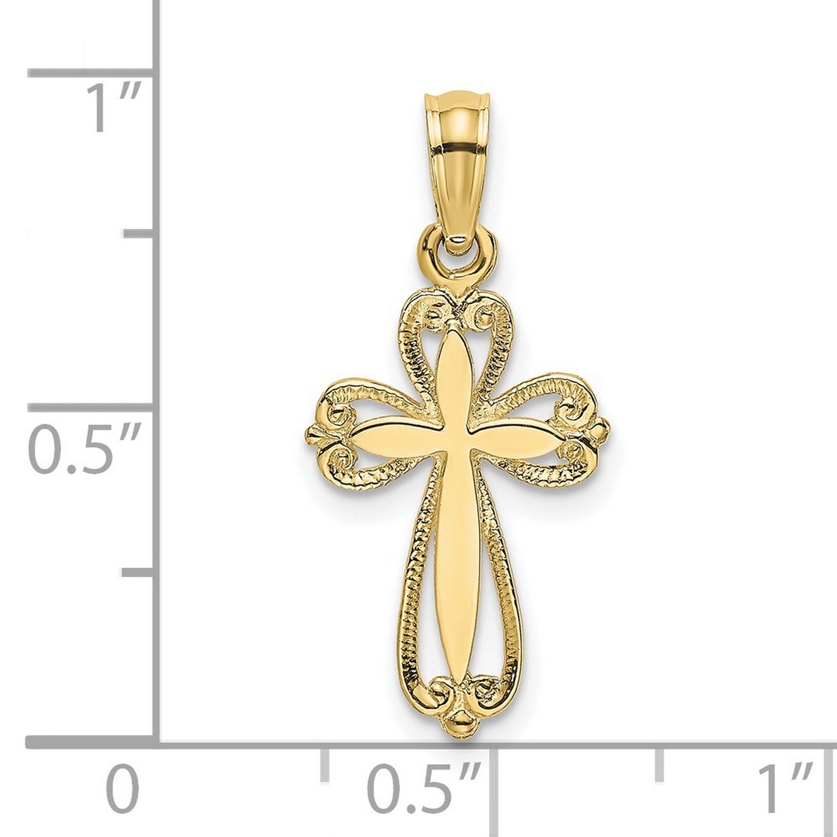 10k Yellow Gold Cross Pendant with Vintage Baroque Scroll Filigree Design