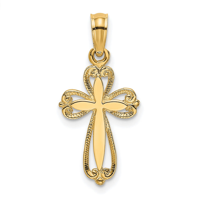 10k Yellow Gold Cross Pendant with Vintage Baroque Scroll Filigree Design