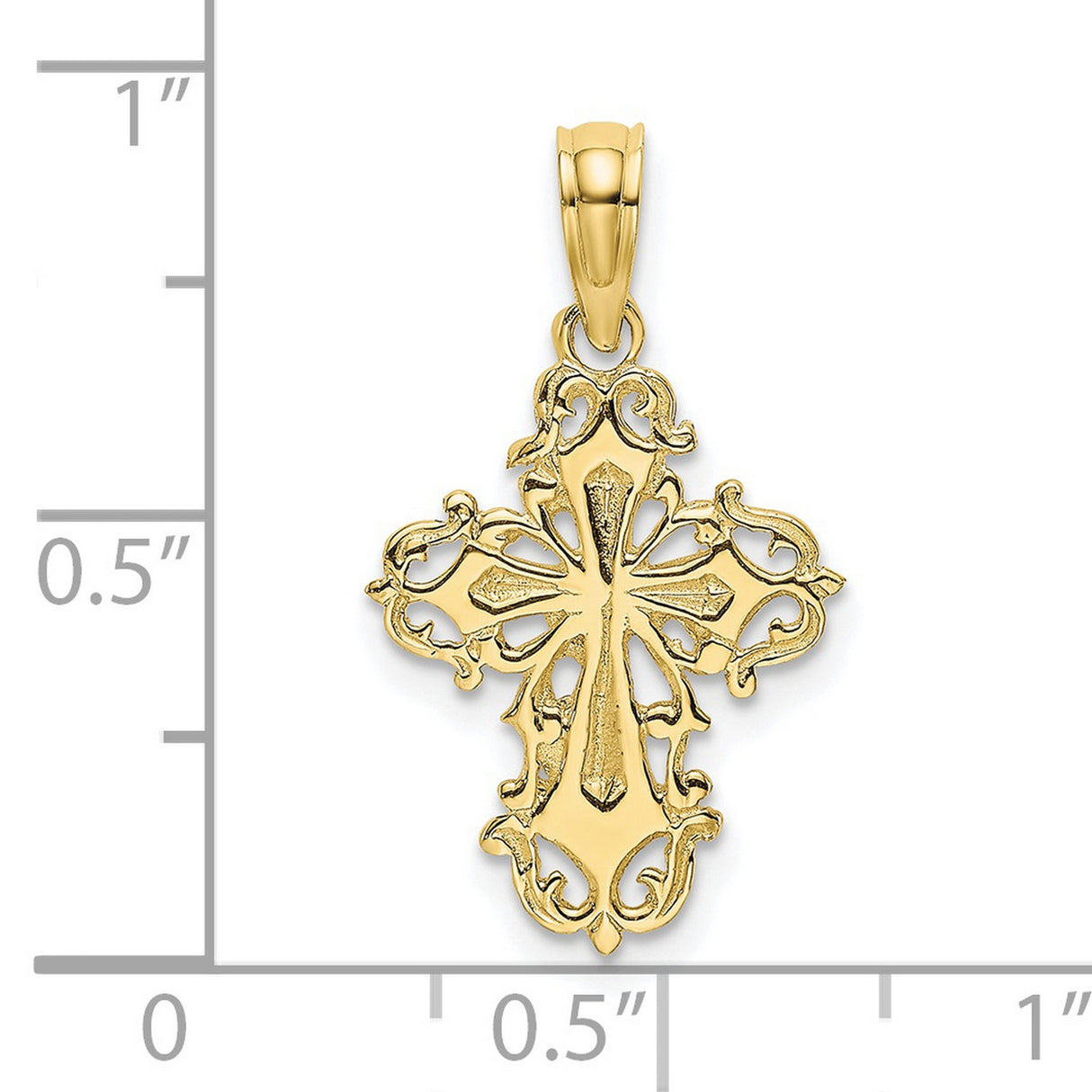 10k Yellow Gold Cross Pendant with Lace-Like Filigree Scrollwork Design