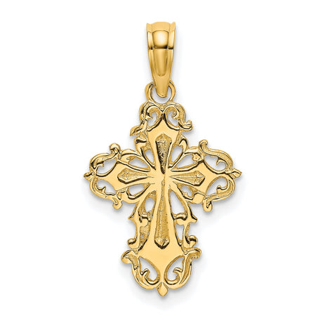 10k Yellow Gold Cross Pendant with Lace-Like Filigree Scrollwork Design