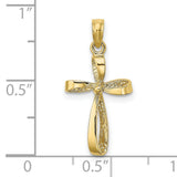 10k Yellow Gold Cross Pendant with Twisted Polished Design and Textured Ribbon Detail
