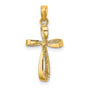 10k Yellow Gold Cross Pendant with Twisted Polished Design and Textured Ribbon Detail