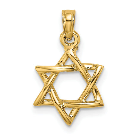 10k Yellow Gold Star of David Pendant with Woven Design, Unisex Judaica Jewelry