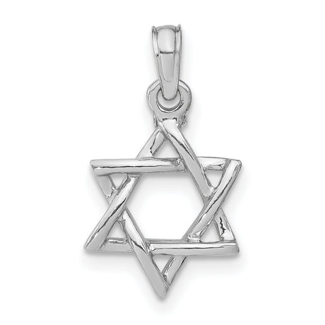 10k White Gold Star of David Pendant with Open Design and Polished Finish