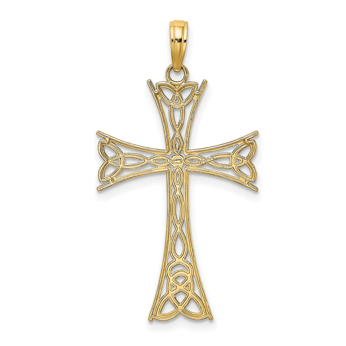 10k Yellow Gold Celtic Cross Pendant with Intricate Knot Design, Polished Finish, Unisex Religious Jewelry