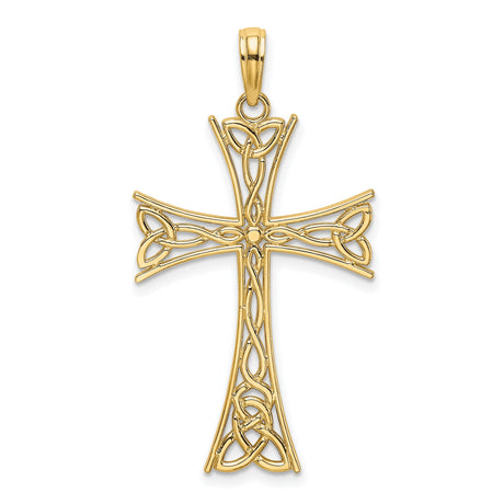 10k Yellow Gold Celtic Cross Pendant with Intricate Knot Design, Polished Finish, Unisex Religious Jewelry