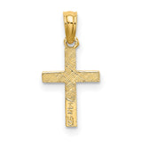 10k Yellow Gold Cross Pendant with Heart Accent and Carved Texture for Men and Women