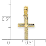 10k Yellow Gold Cross Pendant with Heart Accent and Carved Texture for Men and Women