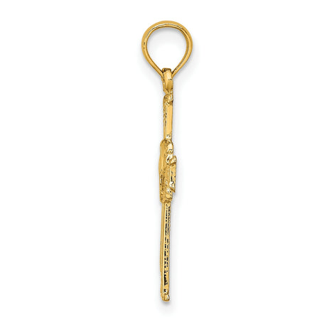 10k Yellow Gold Cross and Dove Pendant, Polished Religious Charm, Unisex Spiritual Jewelry