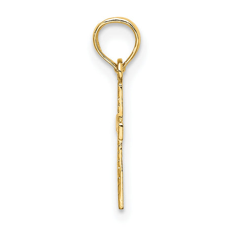 10k Yellow Gold Cross Pendant with Polished Beveled Edges, Sunburst and Floral Design