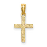10k Yellow Gold Cross Pendant with Polished Beveled Edges, Sunburst and Floral Design