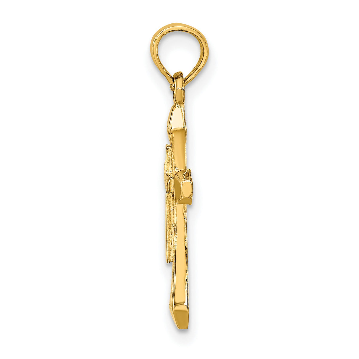 10k Yellow Gold Cross Pendant, Polished Beveled Edge with Tapered Arms, Modern Religious Design