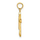 10k Yellow Gold Cross Pendant, Polished Beveled Edge with Tapered Arms, Modern Religious Design