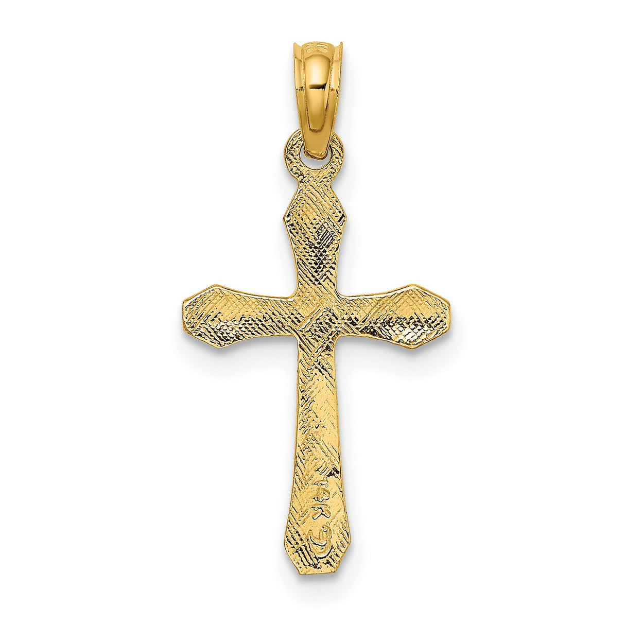 10k Yellow Gold Cross Pendant, Polished Beveled Edge with Tapered Arms, Modern Religious Design