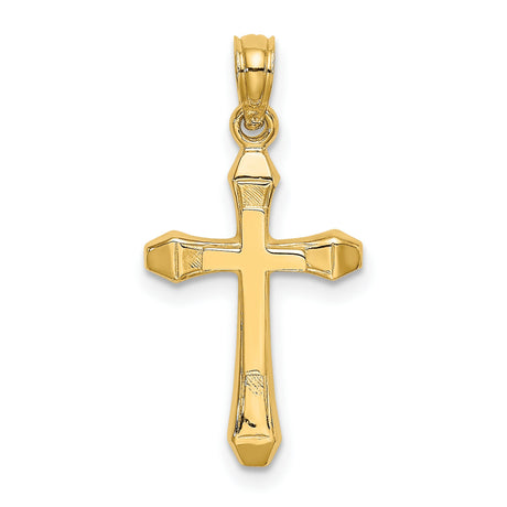 10k Yellow Gold Cross Pendant, Polished Beveled Edge with Tapered Arms, Modern Religious Design
