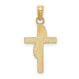 10k Yellow Gold Cross Pendant with Rounded Edge Banner Design, Polished Finish