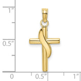 10k Yellow Gold Cross Pendant with Rounded Edge Banner Design, Polished Finish