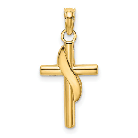 10k Yellow Gold Cross Pendant with Rounded Edge Banner Design, Polished Finish